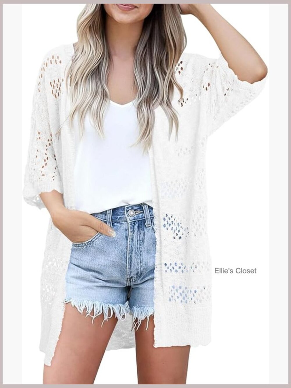 Crochet Cardigan Short Sleeve Knit Open Front Summer Sweater Beach Cover Up